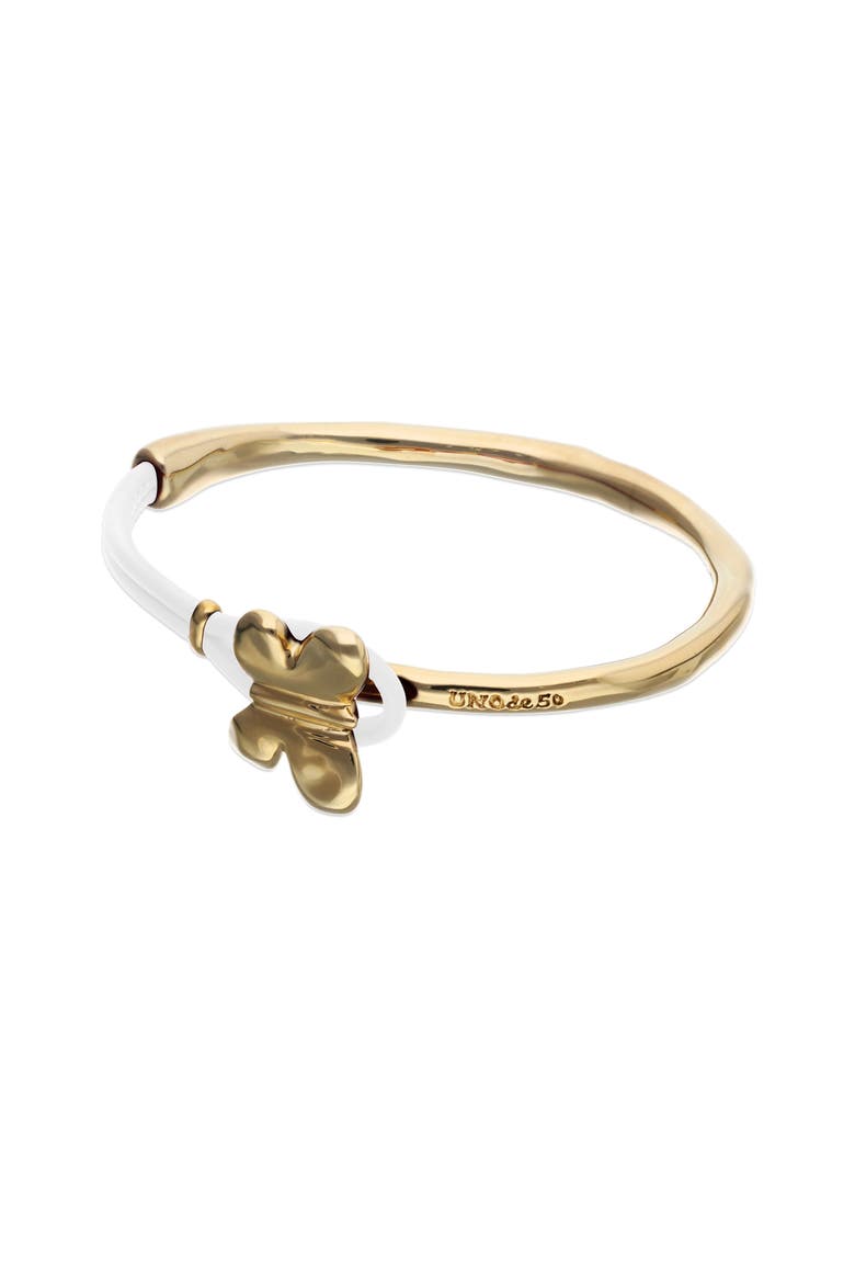 Leather Bracelet with Gold-Tone Butterfly, Alternate, color, Cream
