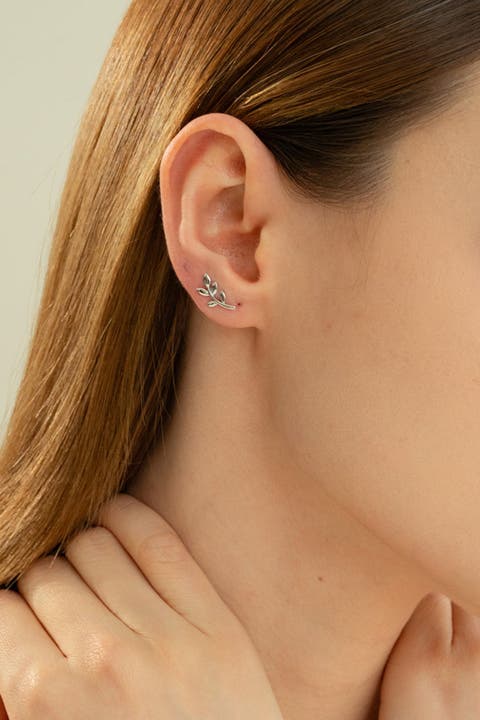 Sterling Silver 18k Gold Plated Olivia Leaf Necklace & Stud Earrings Set