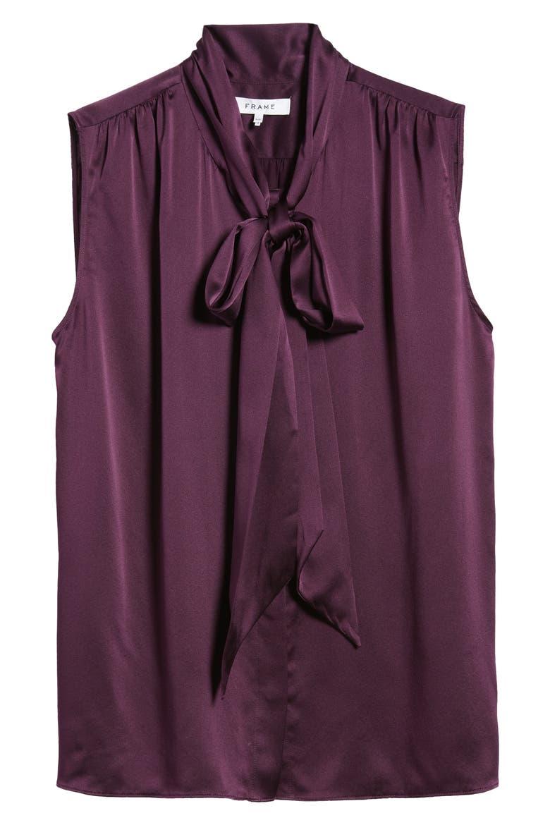 Femme Tie Neck Silk Blouse, Alternate, color, PLUM
