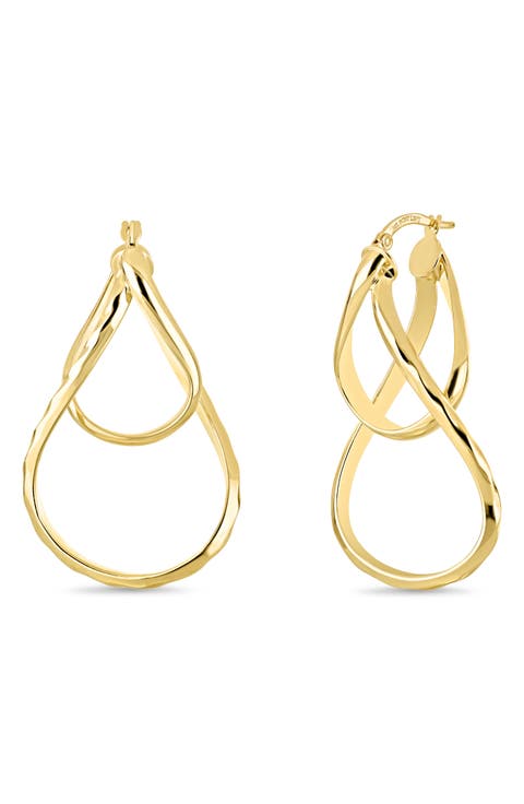 14K Yellow Gold Twisted Teardrop Hoop Earrings