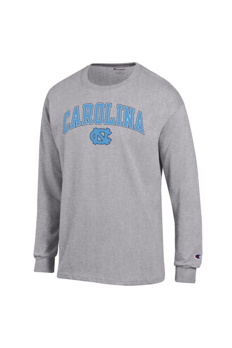 Men's Champion  Heather Gray North Carolina Tar Heels Arch Over Logo Long Sleeve T-Shirt, Alternate, color, Heather Gray