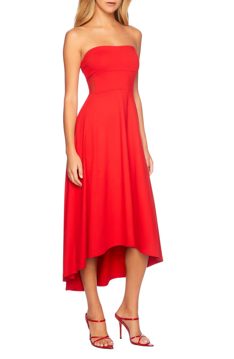 Susana Monaco Carrover Strapless High-Low Cocktail Dress, Alternate, color, Perfect Red