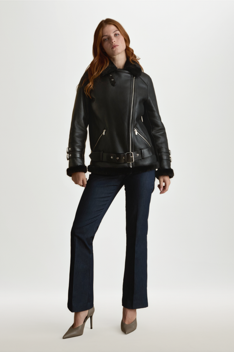 Harriet Sheepskin Jacket, Alternate, color, Black / Black Shearling