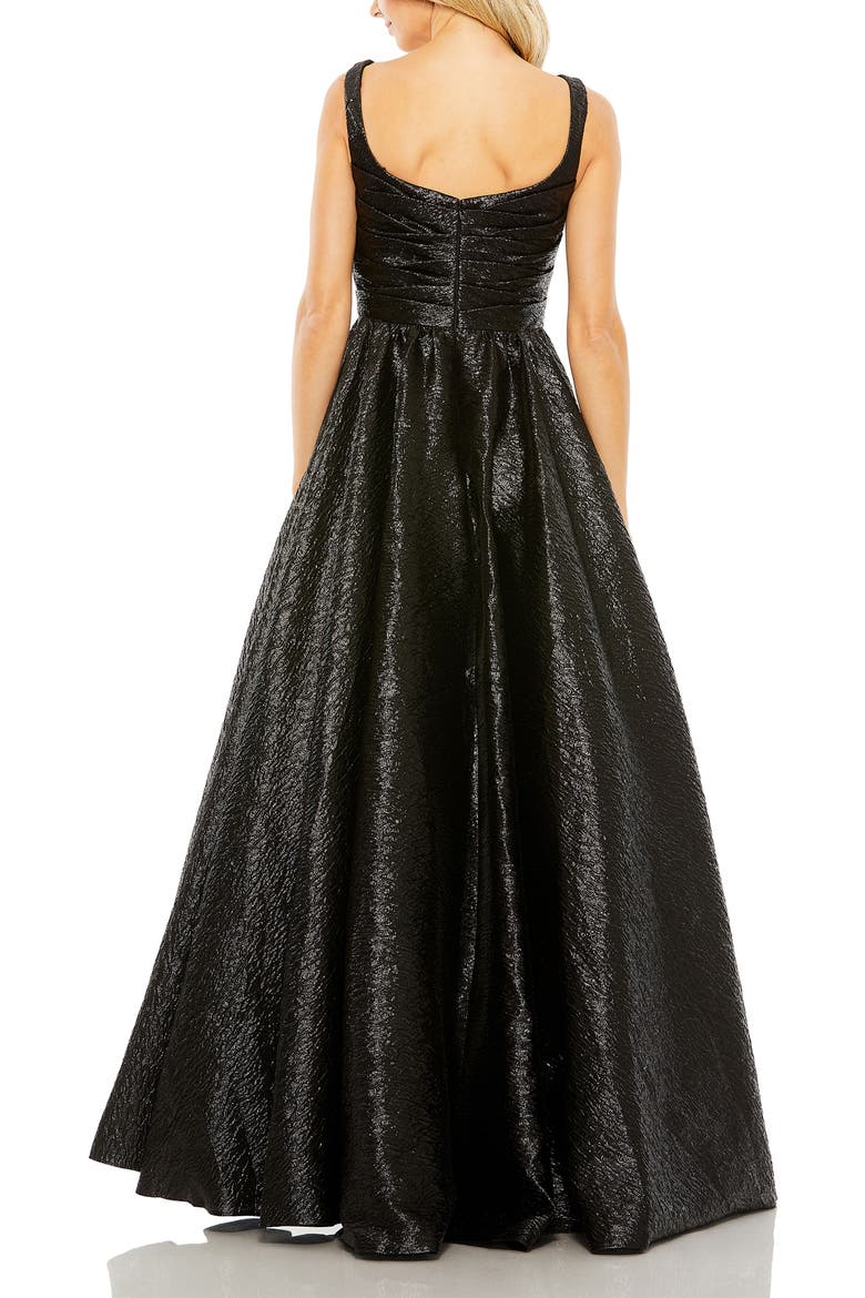Metallic Pleated Bodice Ballgown, Alternate, color, Black