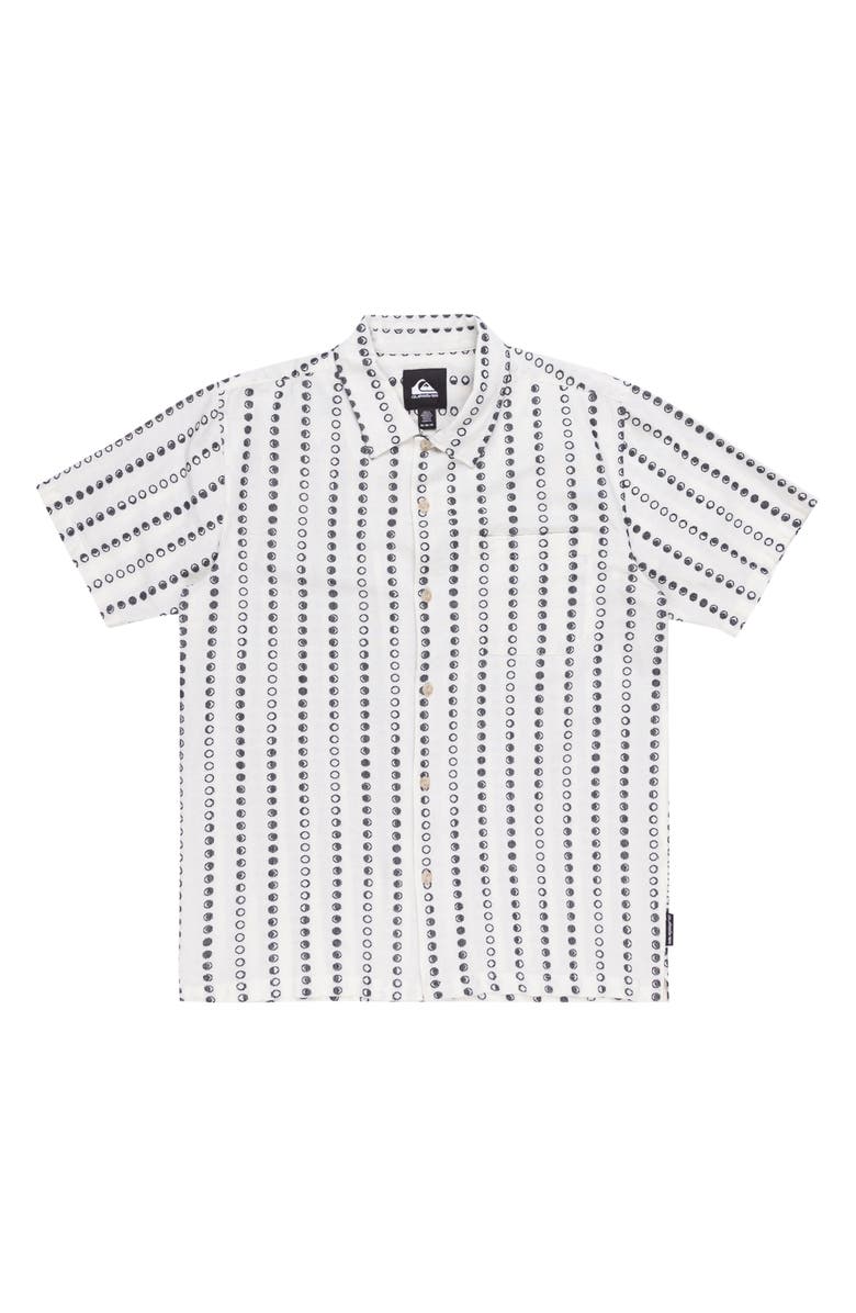 Quiksilver Lunar Phases Short Sleeve Button-Up Shirt, Main, color, Marshmellow Yd