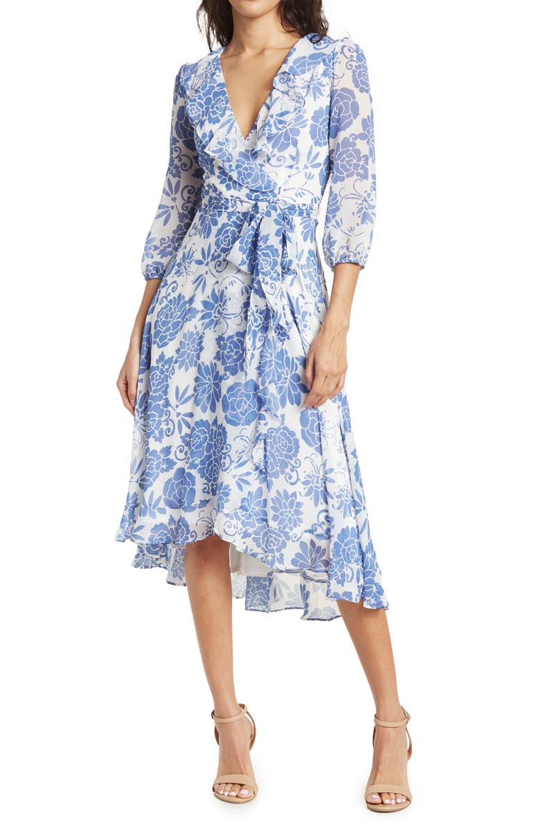 Gabby Skye 3/4 Sleeve Surplice Midi Dress, Main, color, 