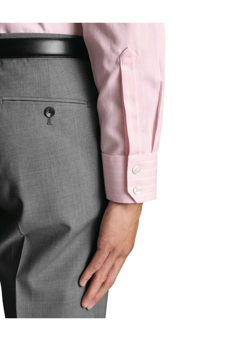 Non-iron Striped Herringbone Shirt, Alternate, color, Light Pink