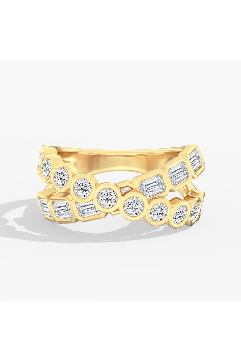 Round and Emerald Bezel Crossover Lab Diamond Ring in 14K, Main, color, Yellow Gold