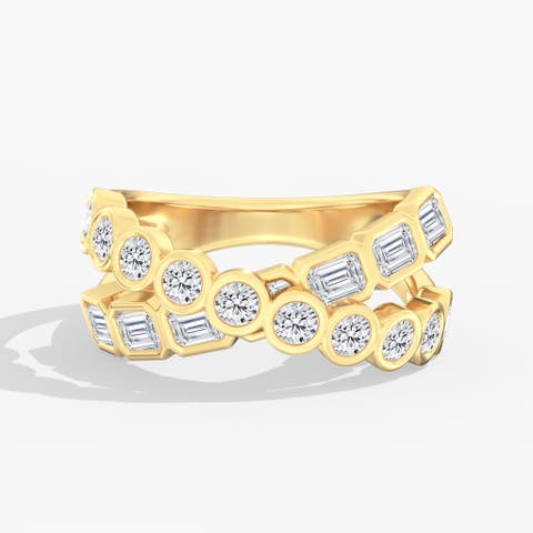 Round and Emerald Bezel Crossover Lab Diamond Ring in 14K