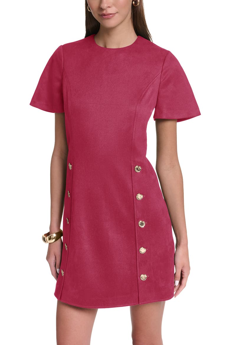 Short Sleeve Suede Shift Dress, Alternate, color, Berry Pink