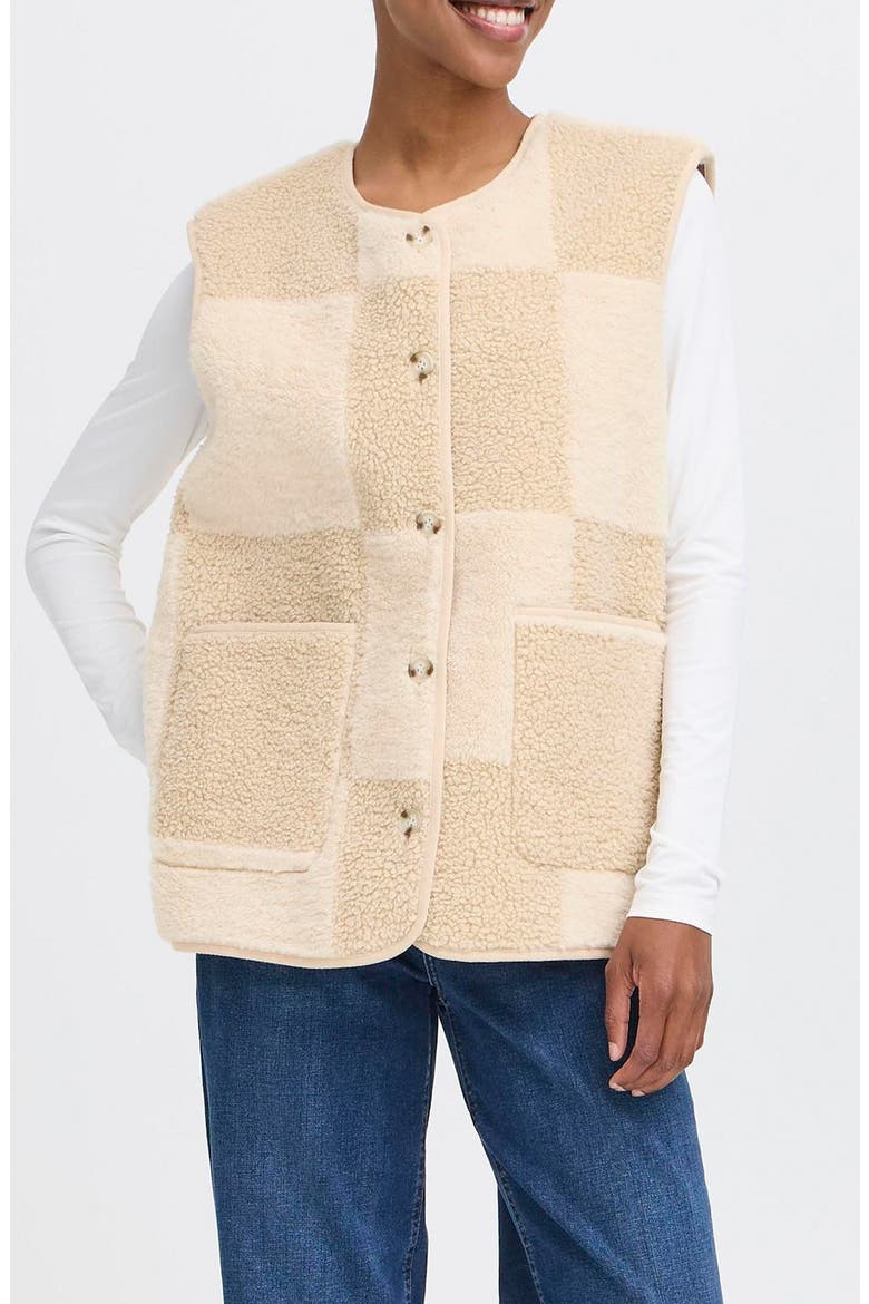 Patchwork Faux Shearling Vest, Main, color, FOG