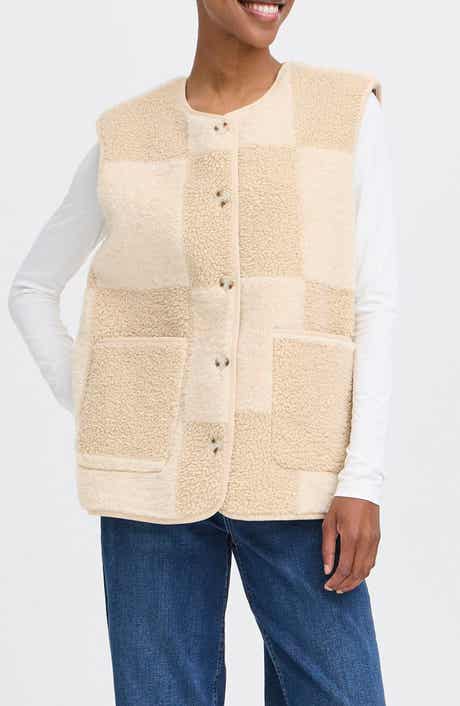 ICHI Patchwork Faux Shearling Vest
