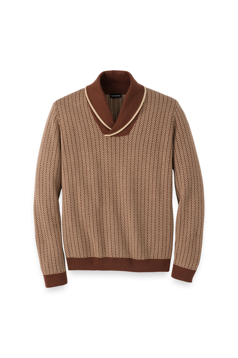 Cotton Shawl Collar Pull Over Sweater, Main, color, Ivory/Brown