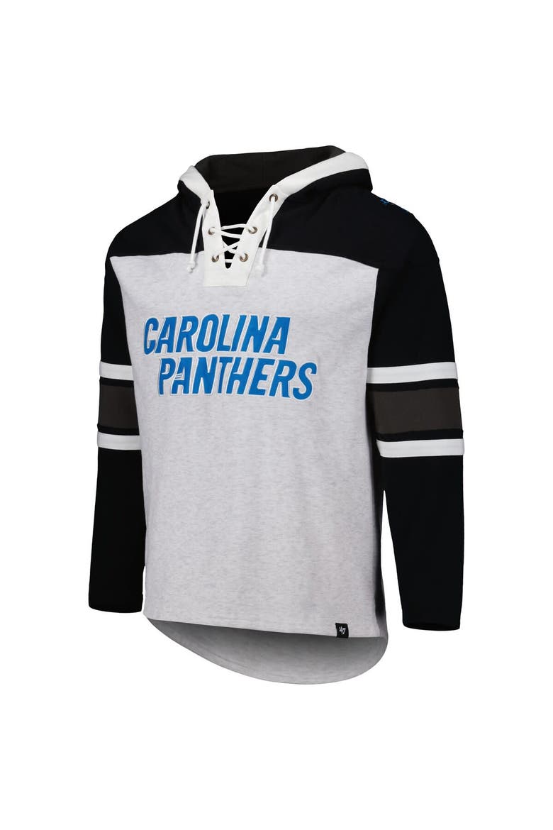 Men's '47 Carolina Panthers Heather Gray Gridiron Lace-Up Pullover Hoodie, Alternate, color, Gray