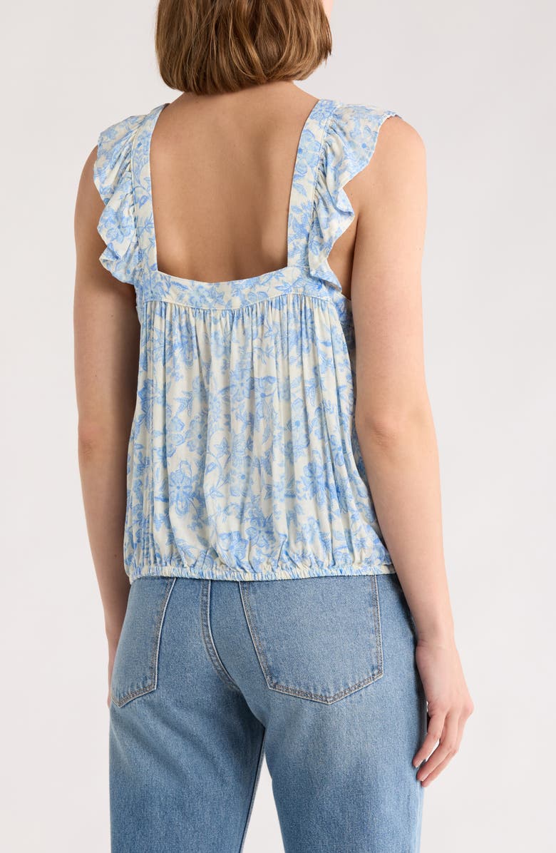 Melrose and Market Floral Ruffle Strap Tank, Alternate, color, Blue- Ivory Fontana Floral