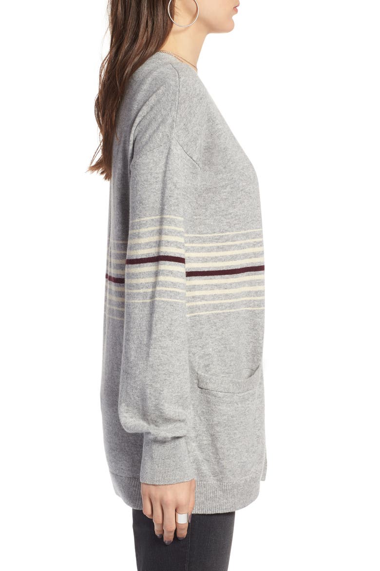 Athletic Stripe Cardigan, Alternate, color, GREY HEATHER- COMBO