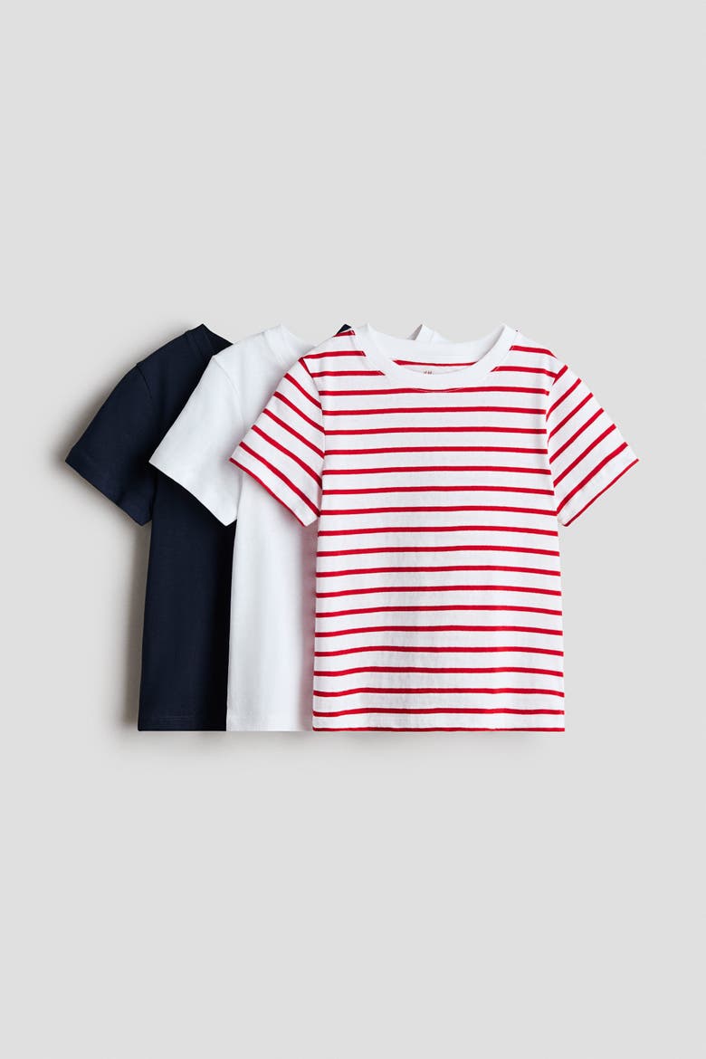 3-pack Cotton T-shirts, Main, color, Bright red/striped