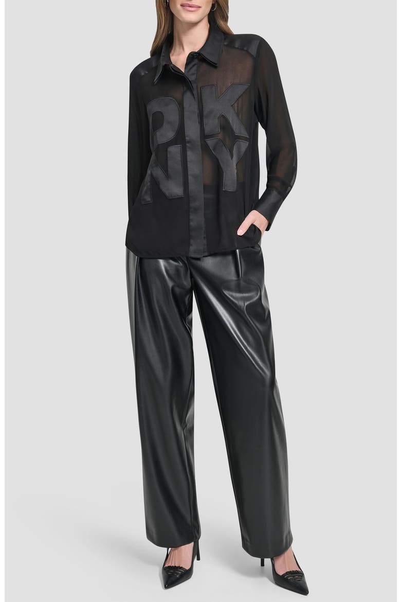 Chiffon Logo Sheer Button-Up Shirt, Alternate, color, BLACK