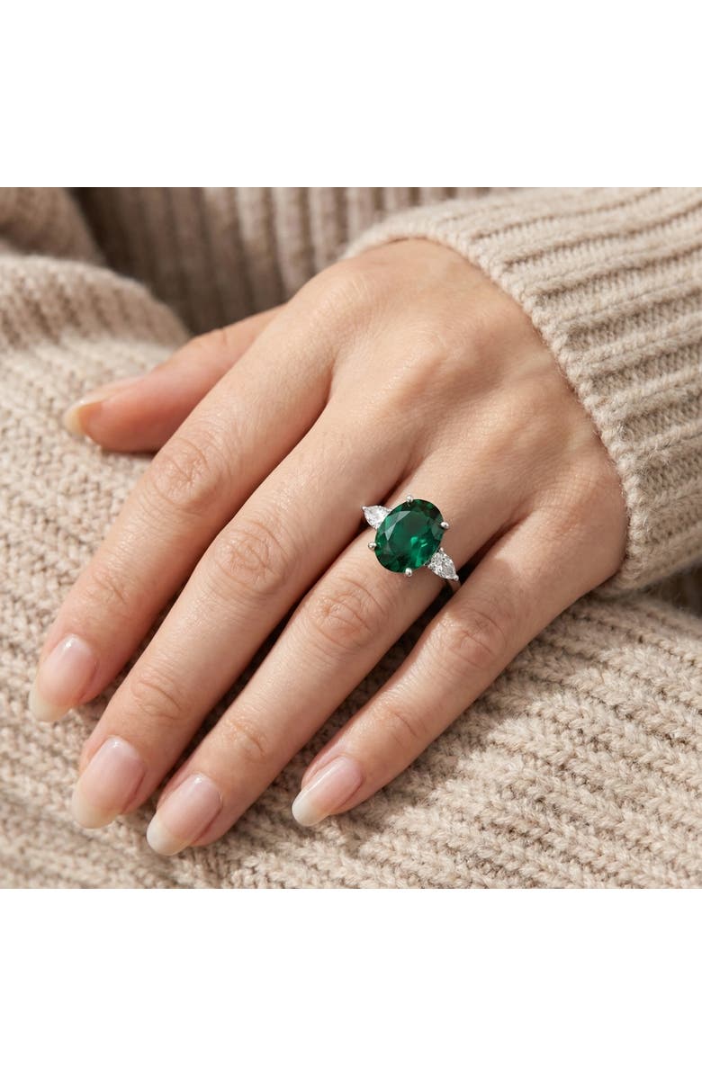 Bliss Diamond 16x12mm Emerald & 1Ct Pear Shape Diamond Ring 14k Gold Lab Grown, Alternate, color, 14K White Gold