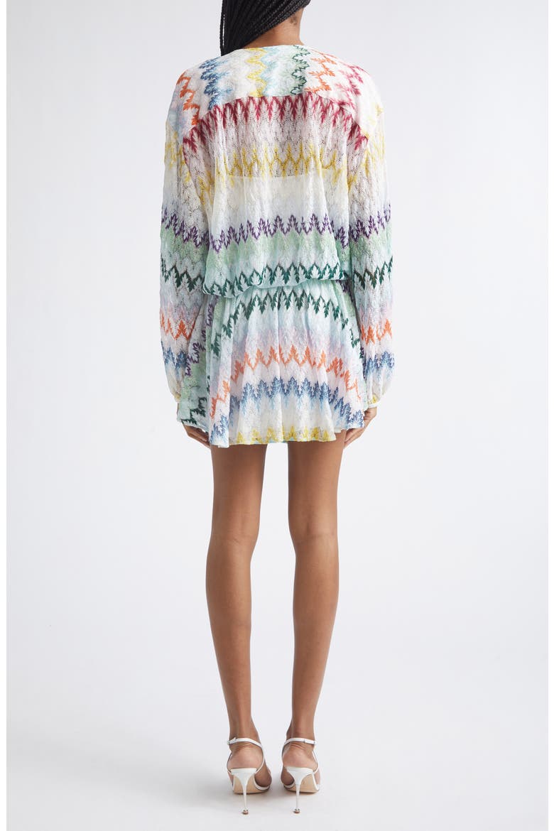Metallic Long Sleeve Zigzag Lace Minidress, Alternate, color, MULTICOLOR ON WHITE BASE