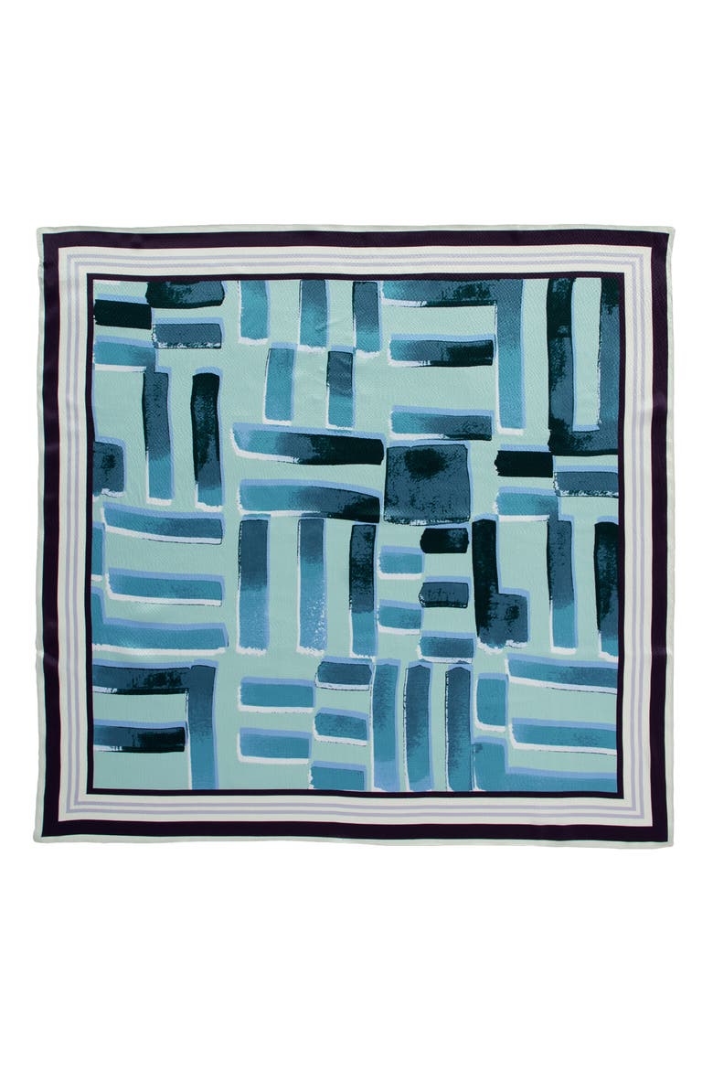 Oversized Silk Square Scarf, Alternate, color, TEAL MIST BRUSHED GRID