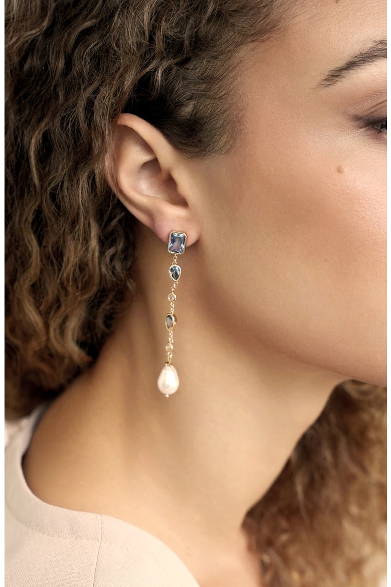 Gleaming Cubic Zirconia Linear Earrings, Alternate, color, BLUE