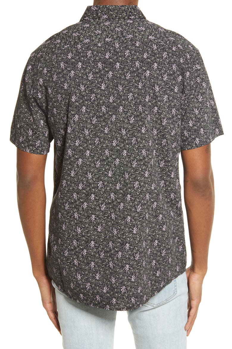Monkberry Floral Print Short Sleeve Button-Up Shirt, Alternate, color, BLACK