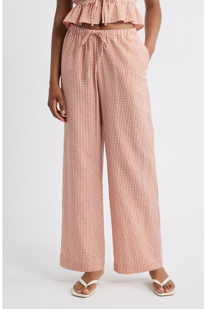 x Styled by COCO! Nina Gingham Seersucker Straight Leg Pants, Main, color, CLAY SEERSUCKER