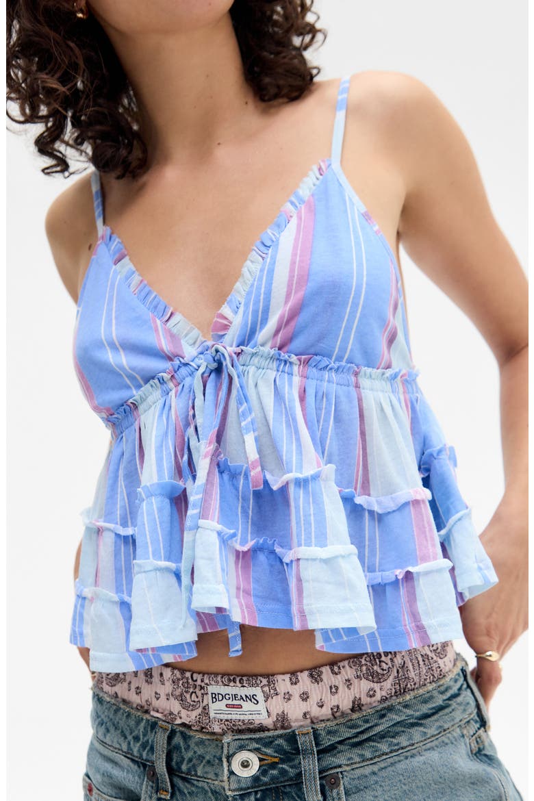 Frill Babydoll Crop Camisole, Alternate, color, BLUE STRIPE