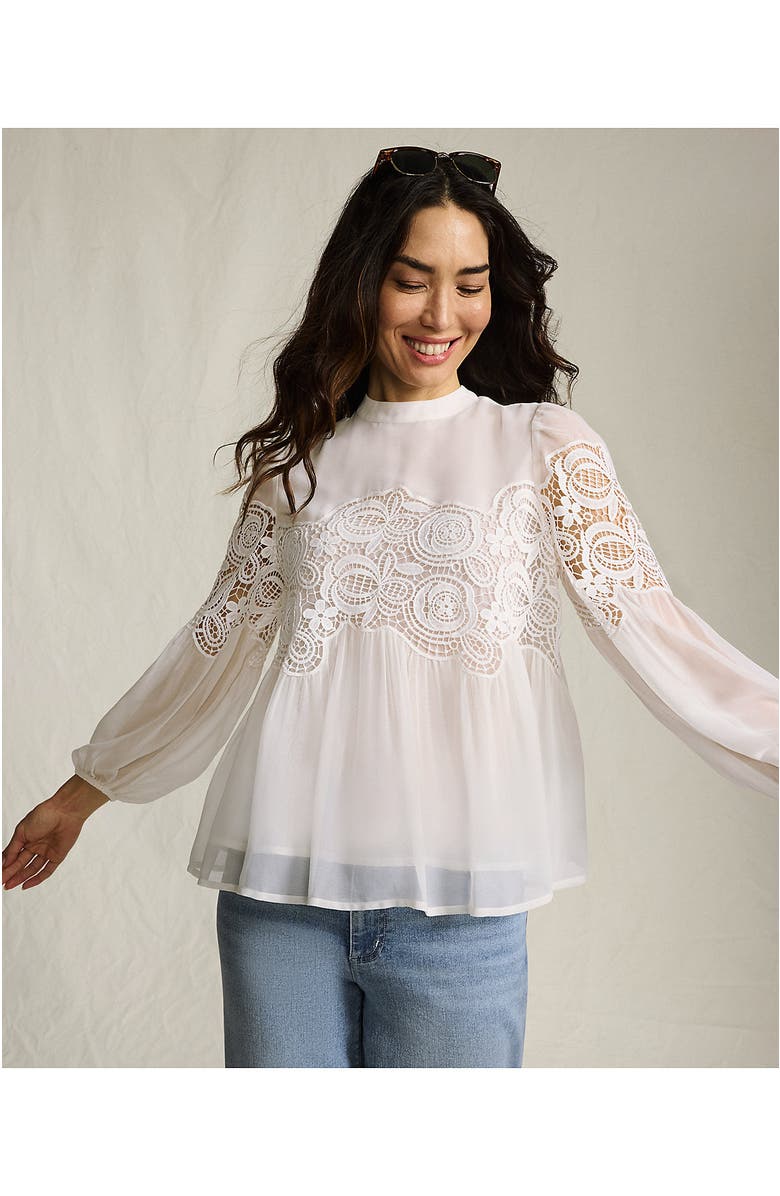 Lands' End Chiffon and Lace Blouse, Alternate, color, Ivory