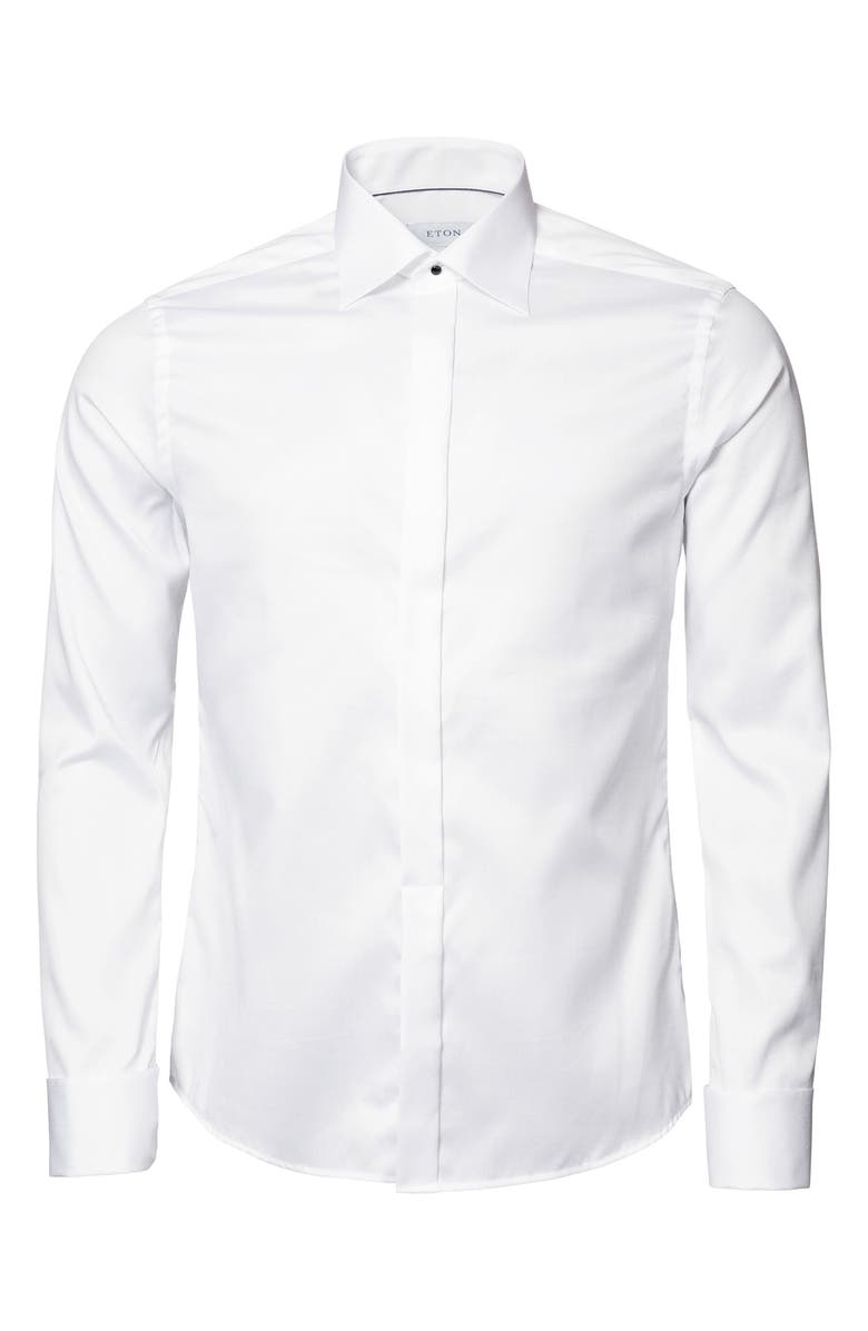 Eton White Cotton Twill Tuxedo Shirt, Alternate, color, White