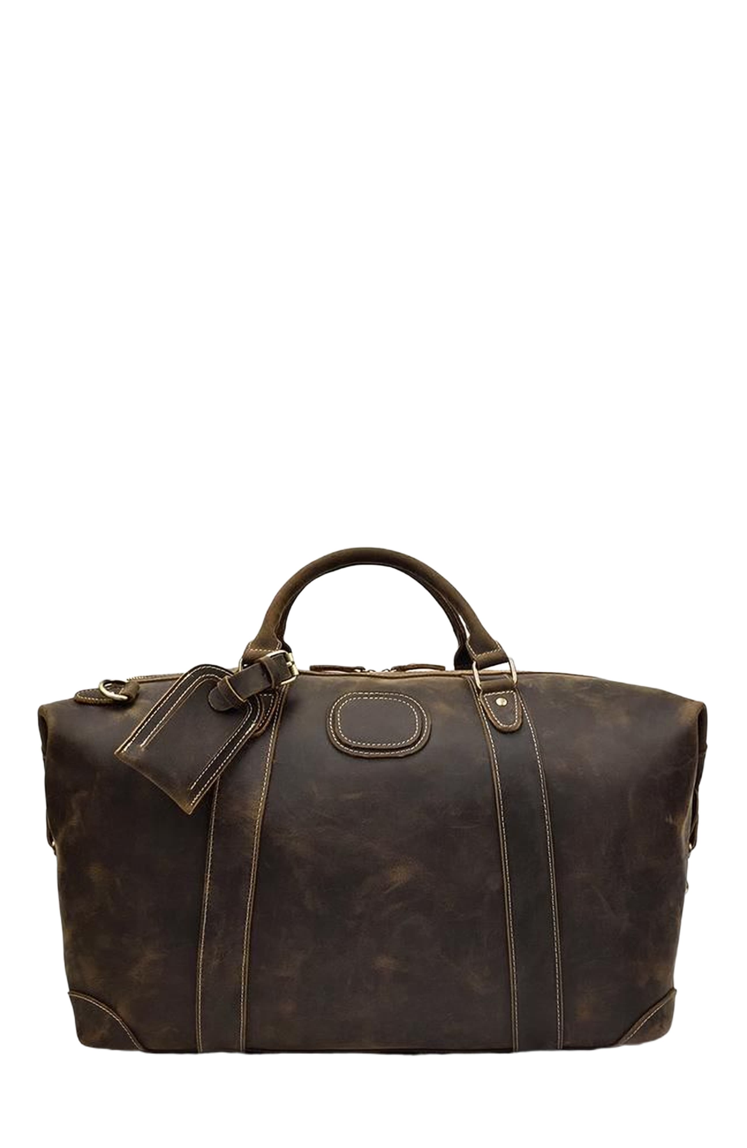 STEEL HORSE LEATHER The Eira Duffle Bag | Vintage Leather Weekender, Main, color, Dark Brown