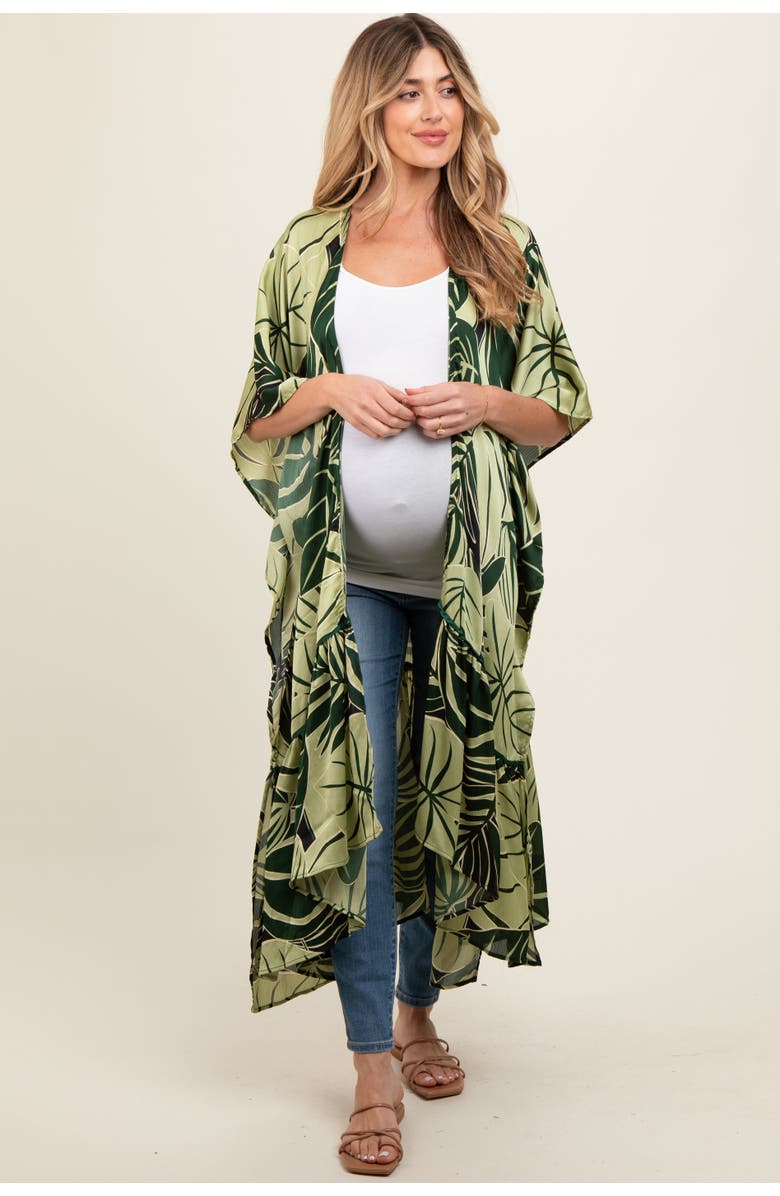 PinkBlush Tropical Print Long Cover Up, Main, color, Green