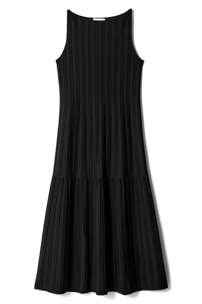 Rib A-Line Midi Dress, Main, color, BLACK DARK