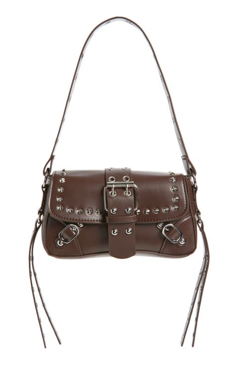 Buckle Rivet Faux Leather Shoulder Bag
