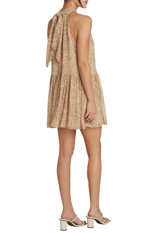 Matty M . Iris Leaf Halter Minidress In Brown