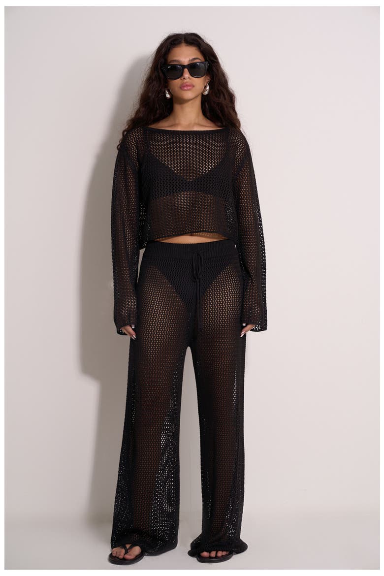 Anna Two Crochet Beach Pants, Main, color, Black