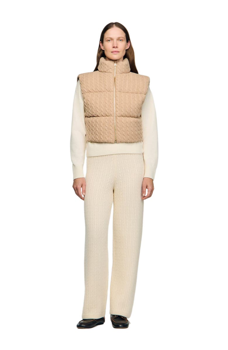 SANDRO Cropped sleeveless puffer vest, Alternate, color, Beige