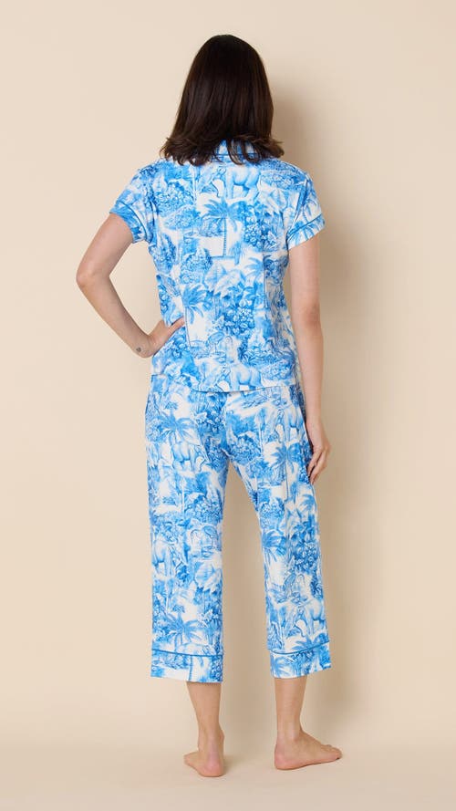 The Cat's Pajamas Pima Knit Cropped Pajama Set In Blue
