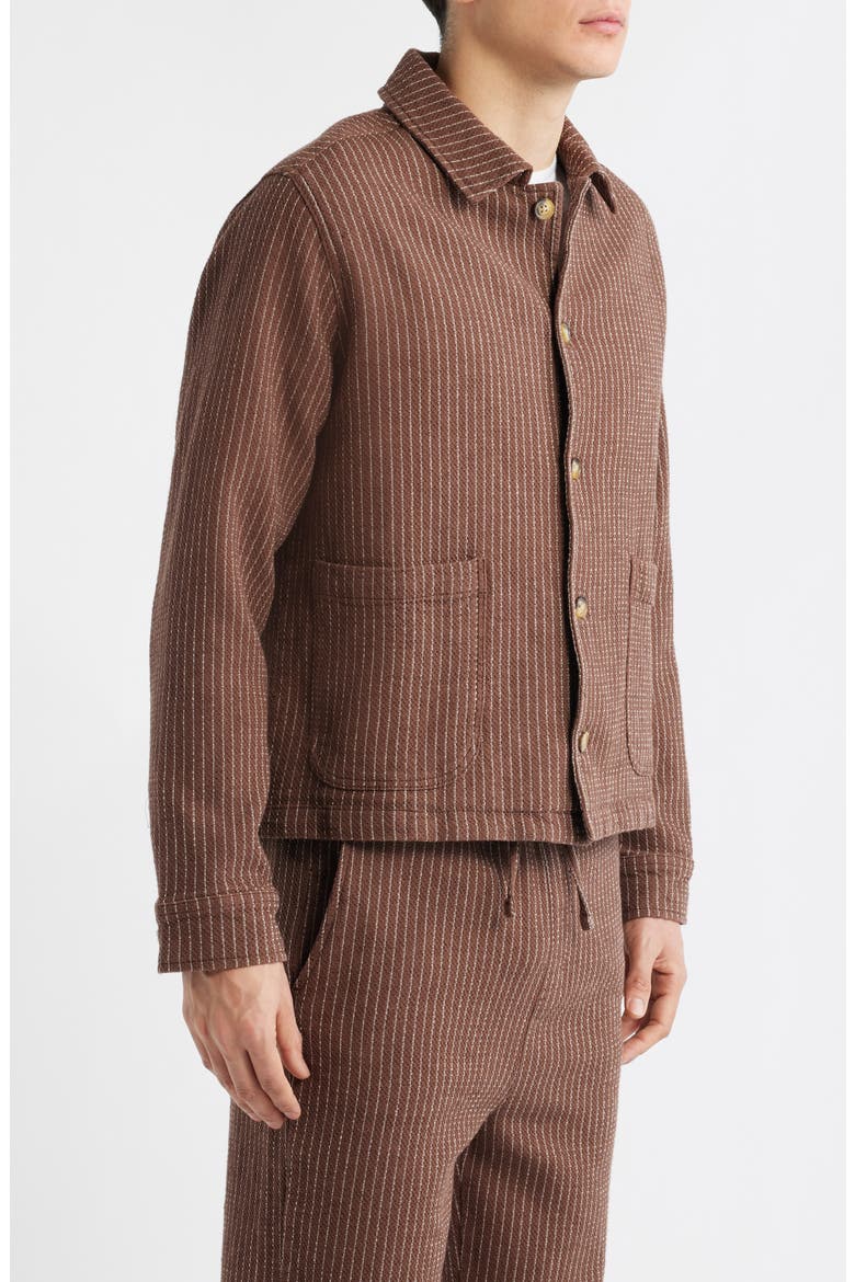 Sorrento Pinstripe Cotton & Linen Button-Up Overshirt, Alternate, color, BROWN