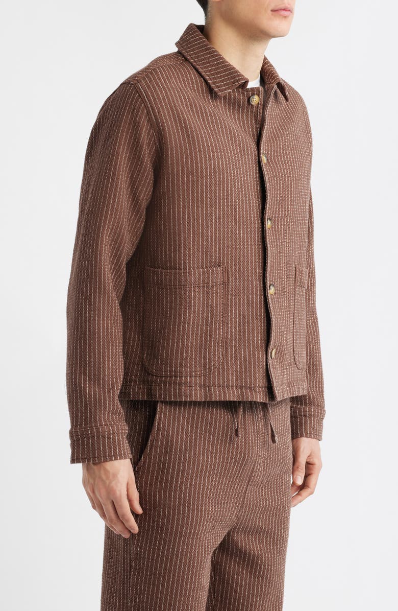 Percival Sorrento Pinstripe Cotton & Linen Button-Up Overshirt, Alternate, color, Brown