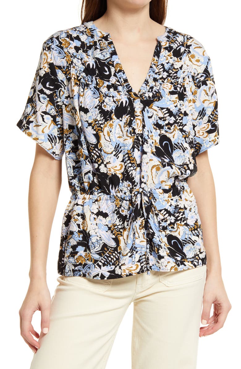 Treasure & Bond Floral Drawstring Waist Top, Main, color, 