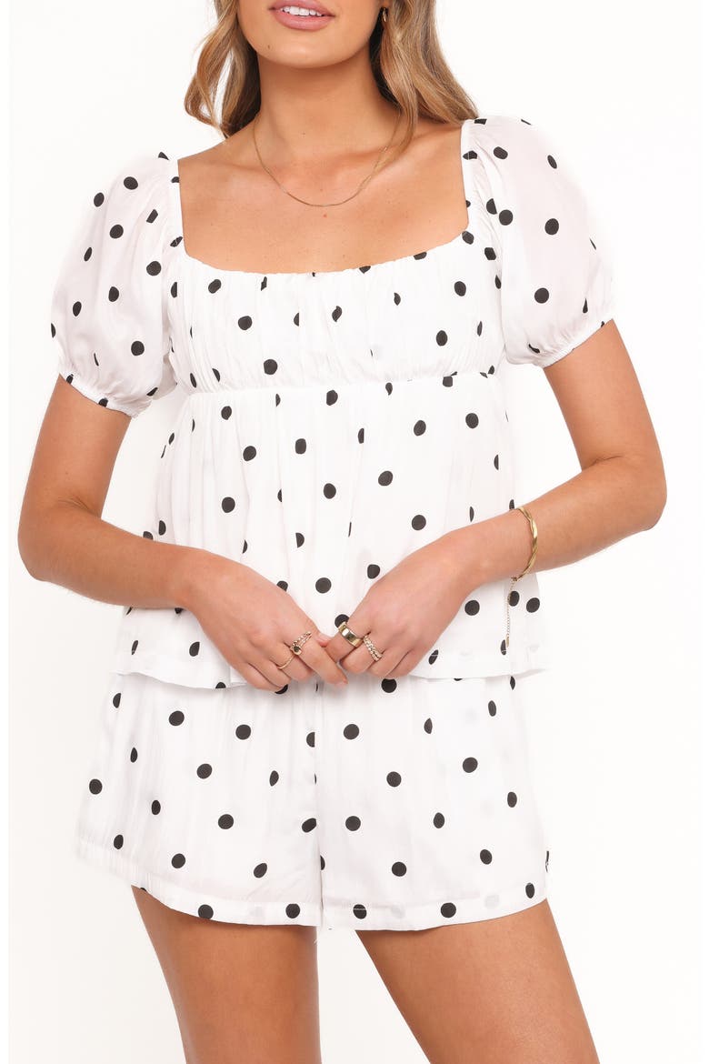 Julia Polka Dot Puff Sleeve Top & Shorts Set, Main, color, BLACK POLKADOT