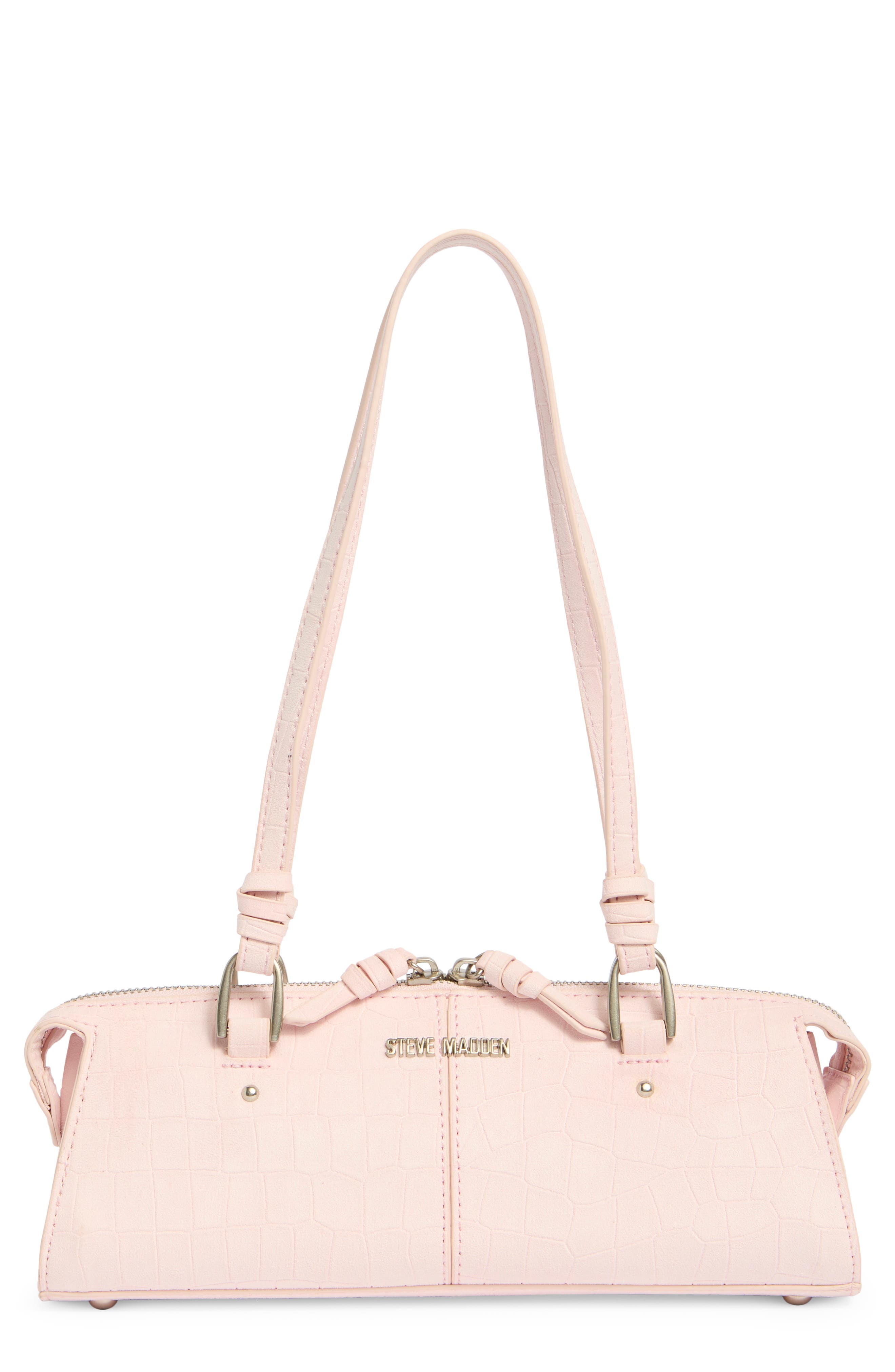 Steve Madden Sybil Croc Embossed Faux Leather Shoulder Bag, Main, color, Ballet Pink