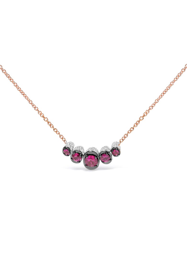 18K Gold 3/4 Cttw Diamonds and Ruby Curved Bar Choker Necklace, Main, color, Pink