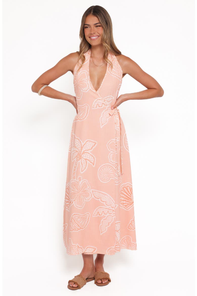 Sierra Midi Halter Dress, Alternate, color, PEACH FLORAL