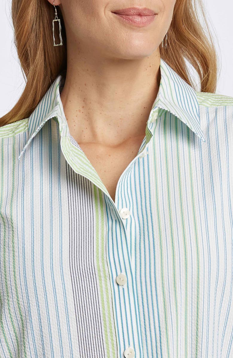 Foxcroft Relaxed Variegated Stripe Seersucker Button-Up Shirt, Alternate, color, Blue Multi