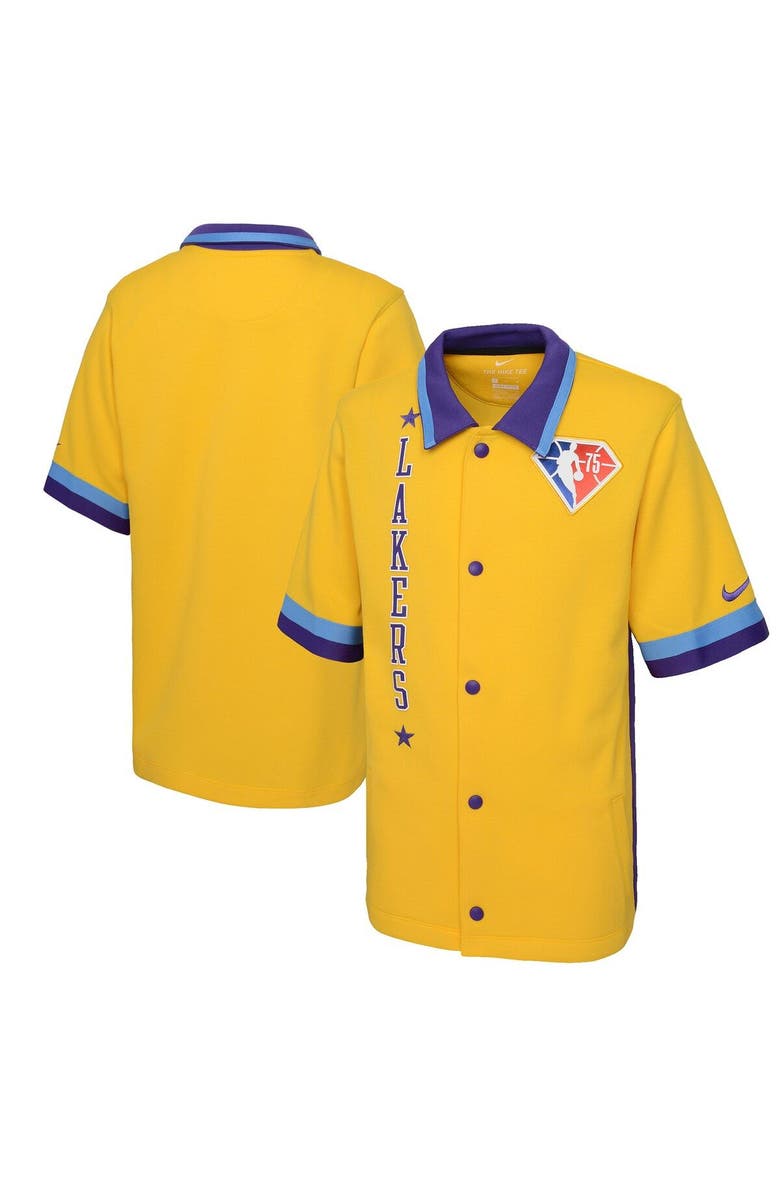 Nike Youth Nike Gold Los Angeles Lakers 2021/22 City Edition Therma Flex Short Sleeve Collar Jacket, Main, color, 