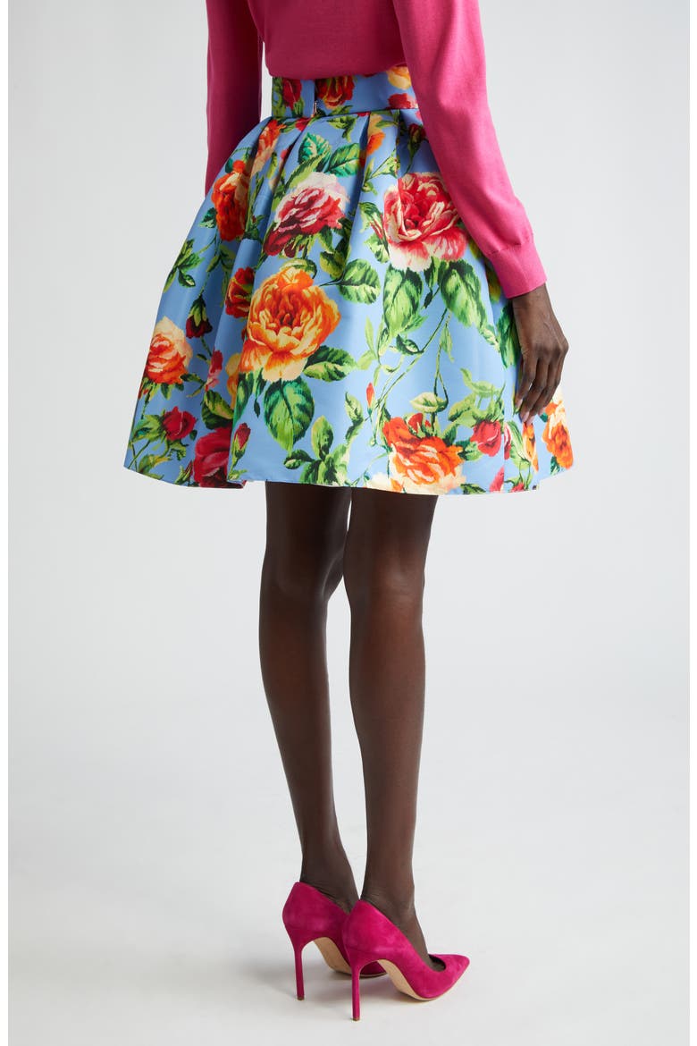 Rose Print Faille Skirt, Alternate, color, LAKE BLUE MULTI