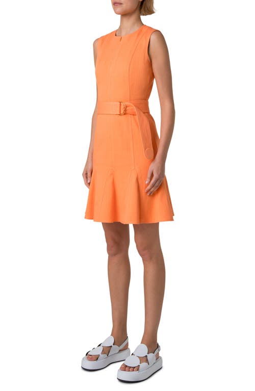 Akris Punto Godet Hem Belted Cotton Denim Dress In Peach